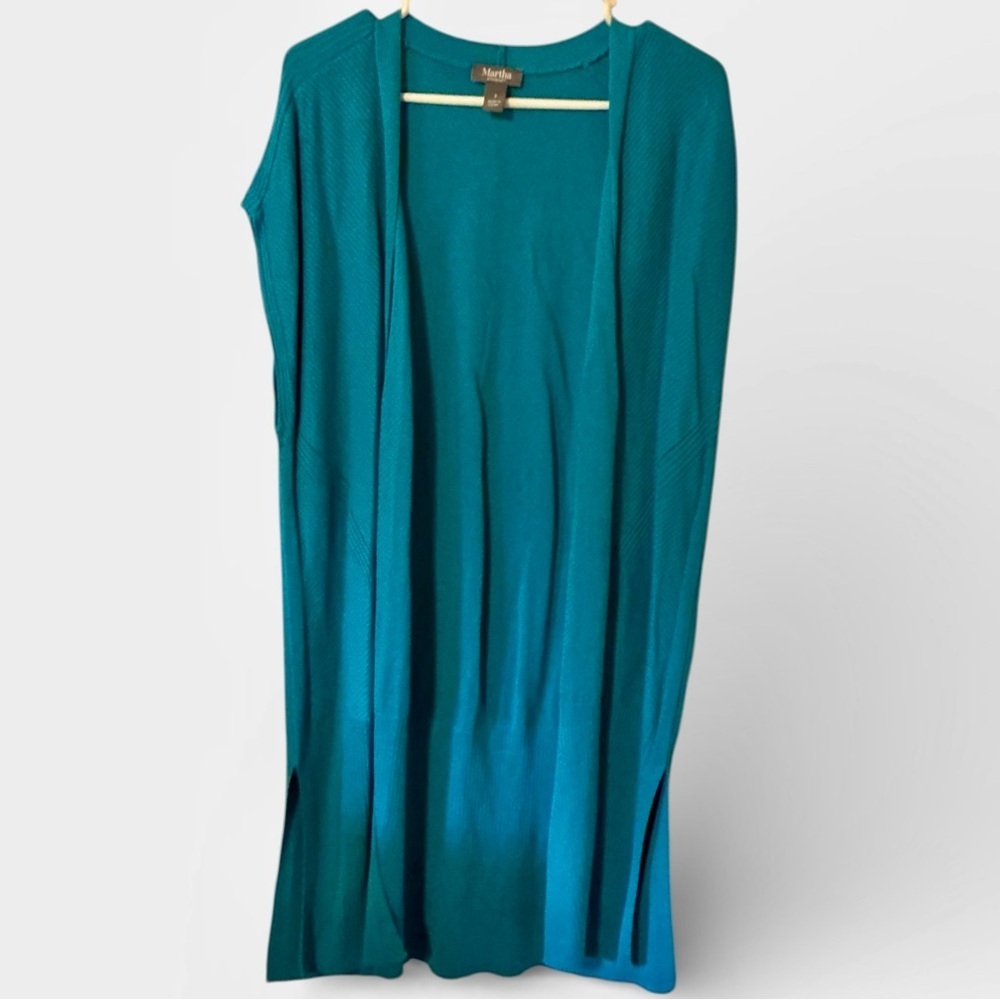 🌺MARTHA STEWARD TURQUOISE OPEN MIXED STITCH CARDIGAN